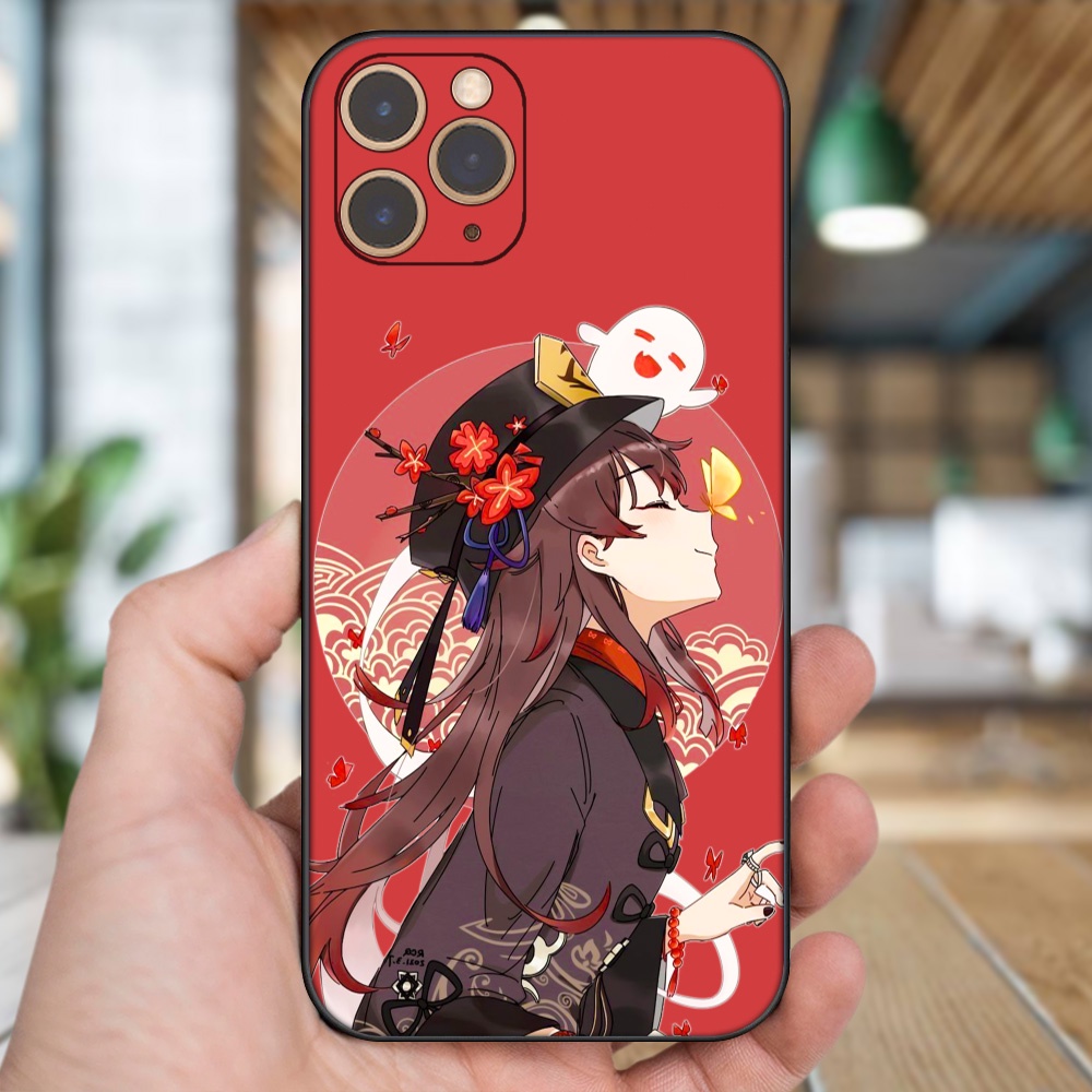 Ốp lưng iPhone 11 Pro dẻo đen cạnh vuông in hình Hutao Genshin Impact