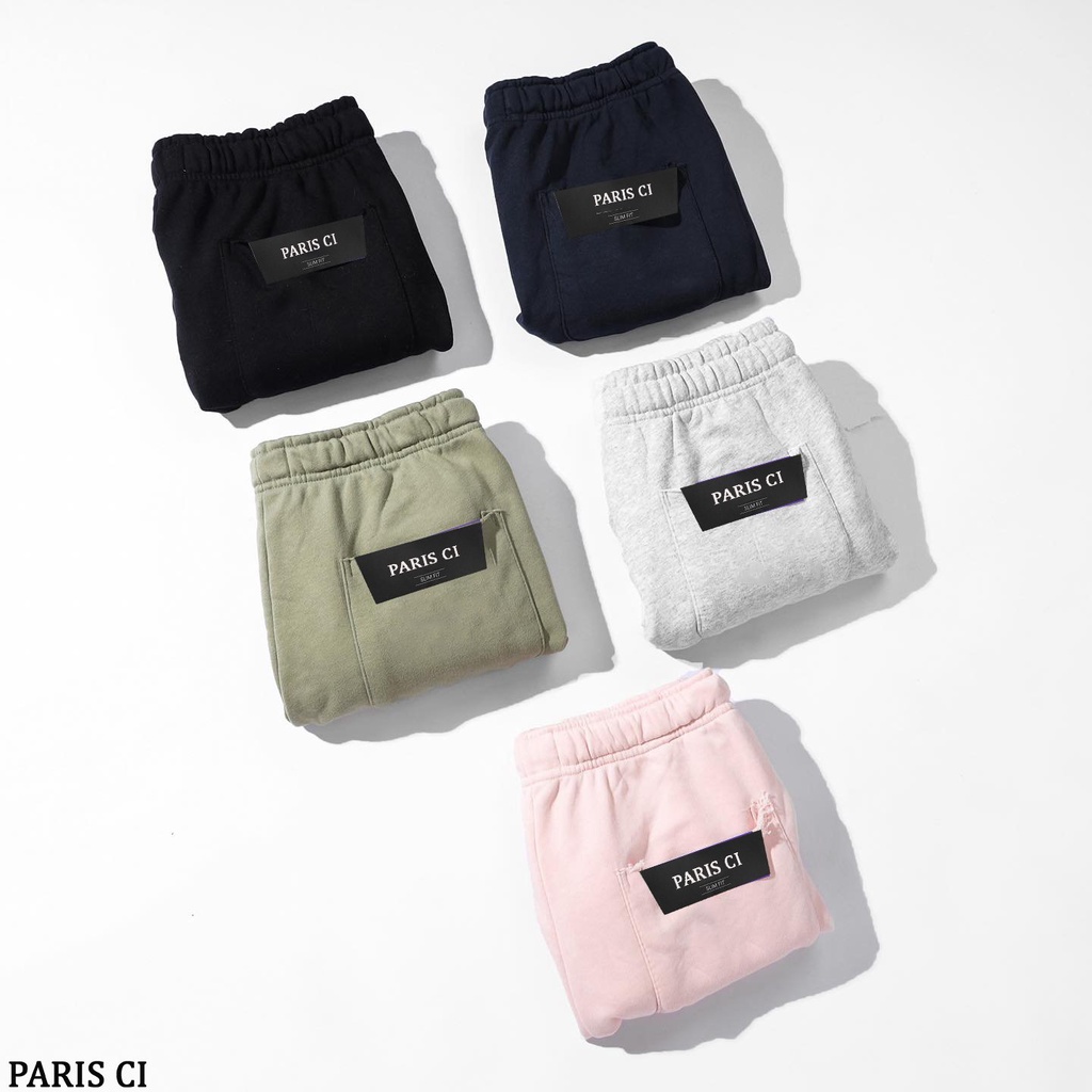 Quần Short Nỉ PARIS CI phong cách Nam Nữ 5 Màu Trơn Trẻ Trung