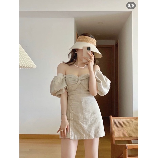 Jumpsuit rớt vai tay phồng xoắn ngực VIBED