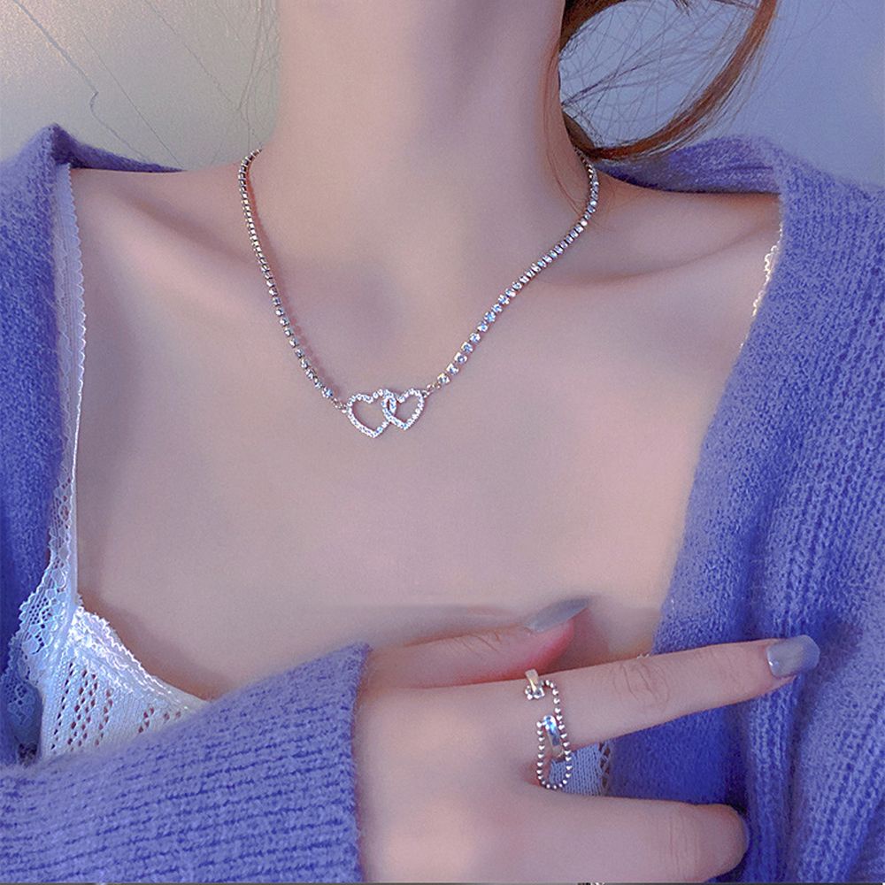 Vòng cổ choker mặt trái tim đôi nhiều màu sắc phong cách Hàn Quốc cổ điển cho nữ