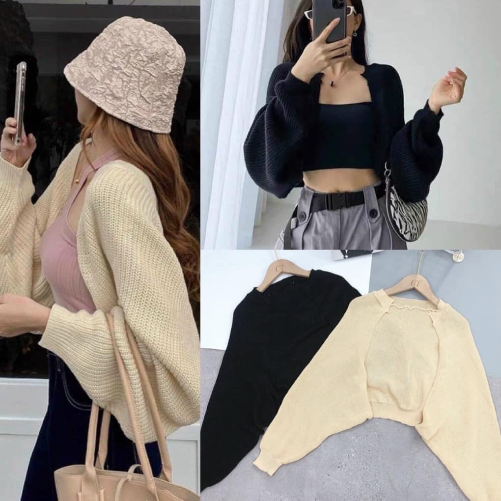 Áo Khoác Cardigan Nữ,Áo Len Tay Phồng Dáng Crotop Mix Quần Jeans, Chân Váy Siêu Xinh Xưởng Sỉ Nguyễn Hoa - Hàng mới về