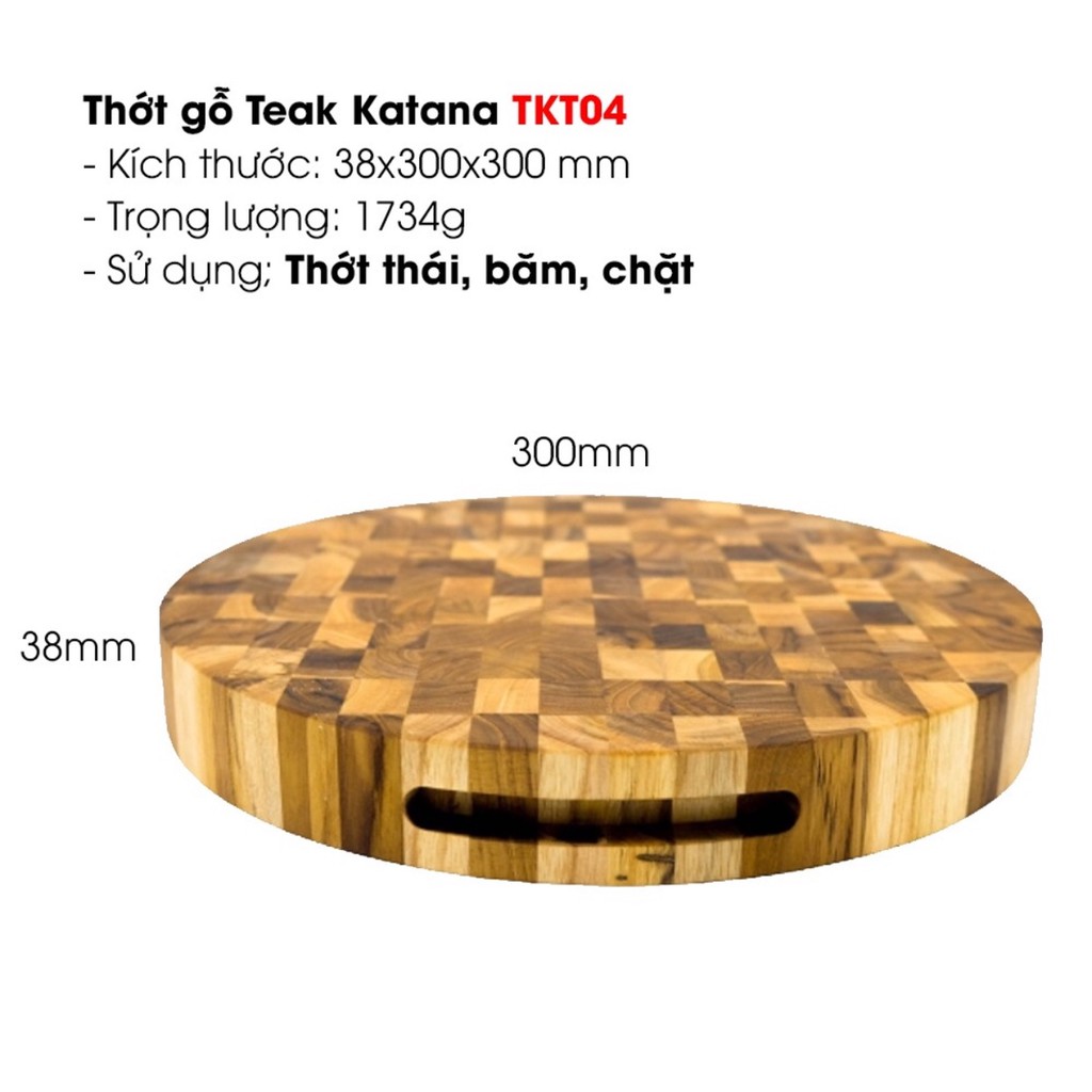 Thớt gỗ Teak cao cấp Katana thái băm chặt không làm hại dao, không mùn chống ẩm chống mọt tốt, thiết kế sang trọng