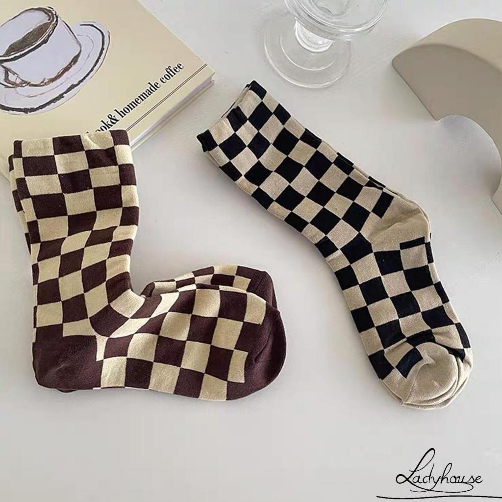 Đôi vớ mềm co giãn họa tiết sọc caro dành cho nam nữ