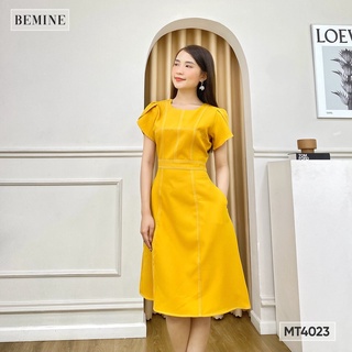 Đầm basic tay búp sen chỉ nổi bemine mt4023vang