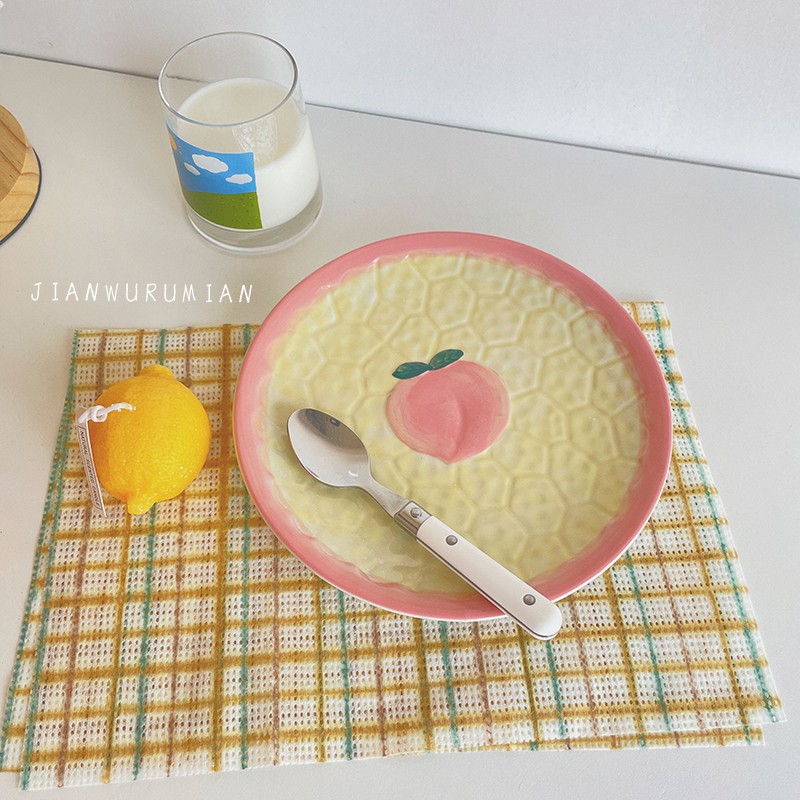 Đĩa trái cây tráng miệng đĩa peach 8inch gốm sứ #littlechick
