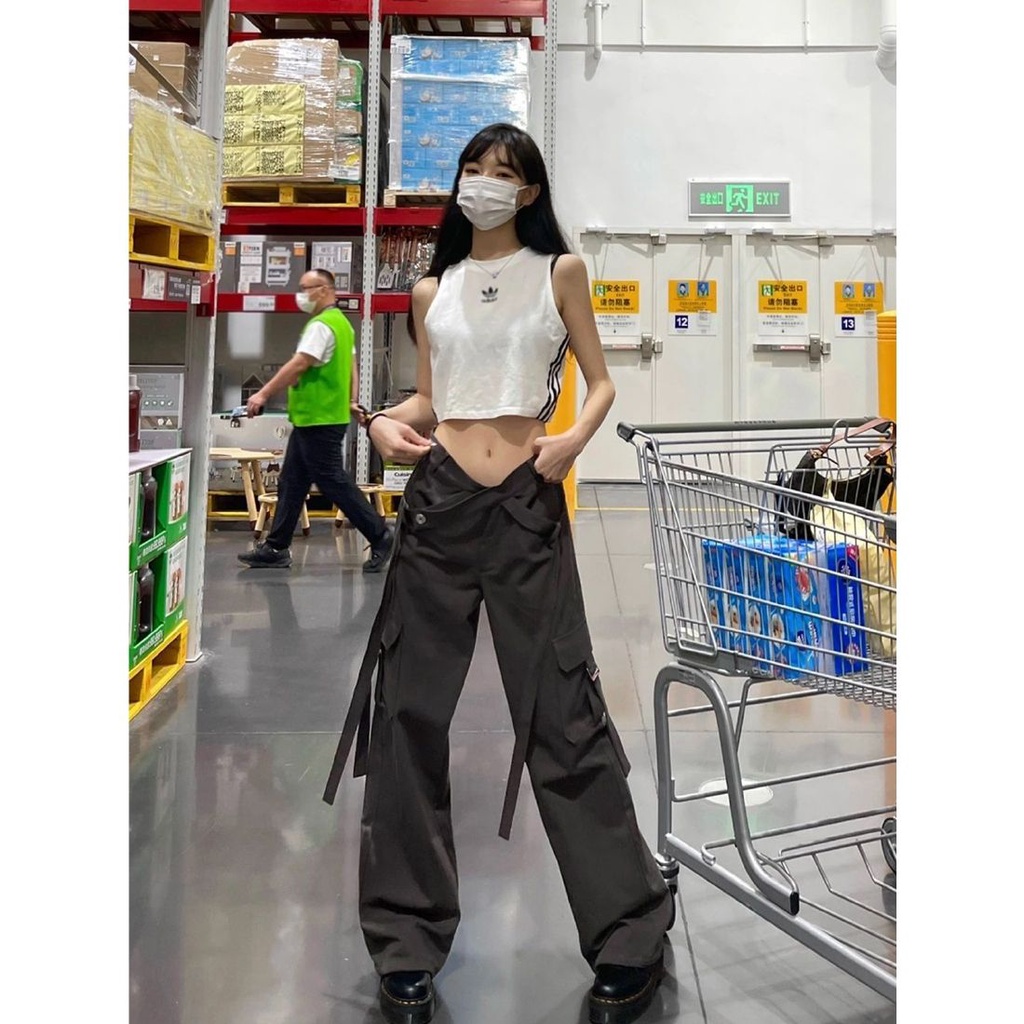 Quần Yếm Zhuangji Mỏng Dáng Rộng Cột Dây Kiểu Retro Mỹ Thời Trang Mùa Hè Cho Nam Và Nữ