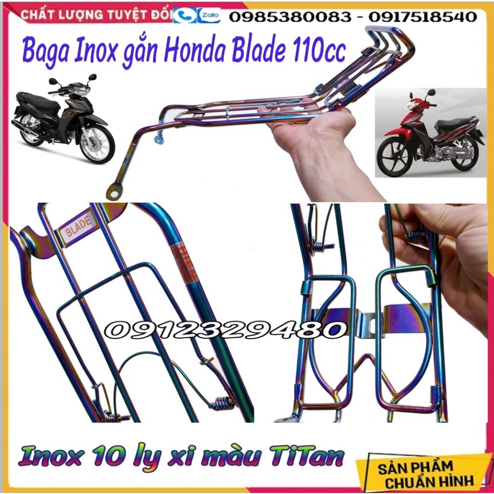 [Baga giữa Blade] Baga Giữa Inox 10 Ly Cao Cấp Xi Màu TiTan Gắn Honda Blade 110 Kết Hợp Cặp Móc Treo Đồ Inox Xi Màu Tita