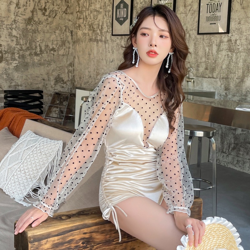 Đồ Bơi Một Mảnh Thiết Kế Mới Phối Ren Cao Cấp Thời Trang Theo Phong Cách Hàn Quốc Cho Nữ