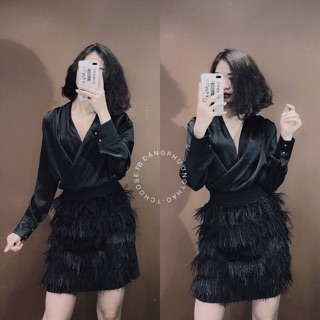 Áo sơ mi lụa cổ chéo