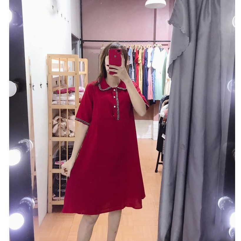 🌸Váy Bầu🌸Mẫu Mới🌸Váy Xuông Chữ A Hàng Thiết Kế Cổ Bèo Pha Dây Kim Tuyến Cực xinhChất Đũi Hàn