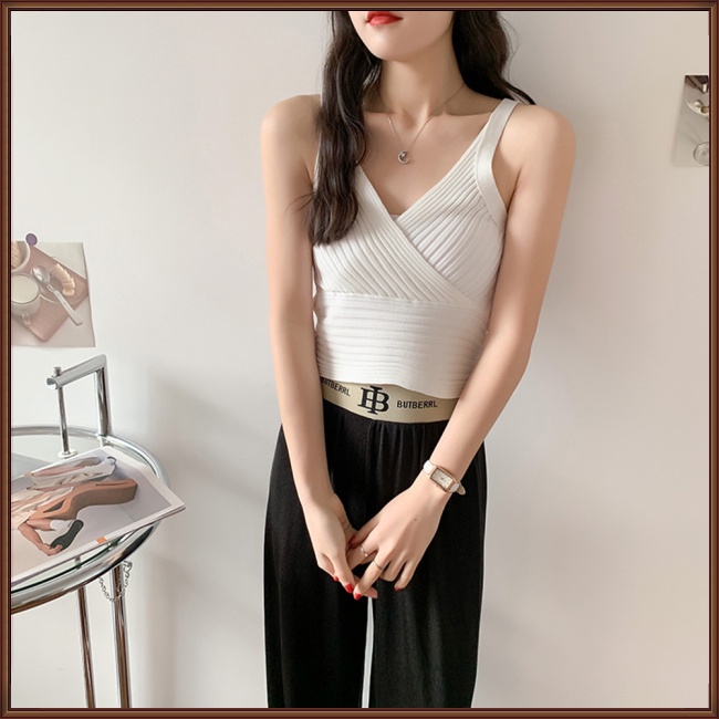 Áo Dệt Kim Hai Dây Cổ Chữ V Dáng Ôm Thời Trang Mùa Hè Cho Nữ