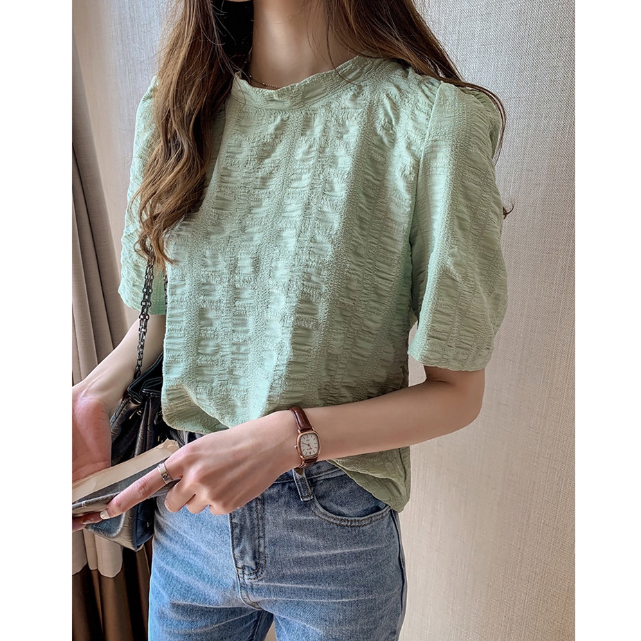 Áo vải voan tay ngắn ôm trơn màu dành cho nữ | BigBuy360 - bigbuy360.vn