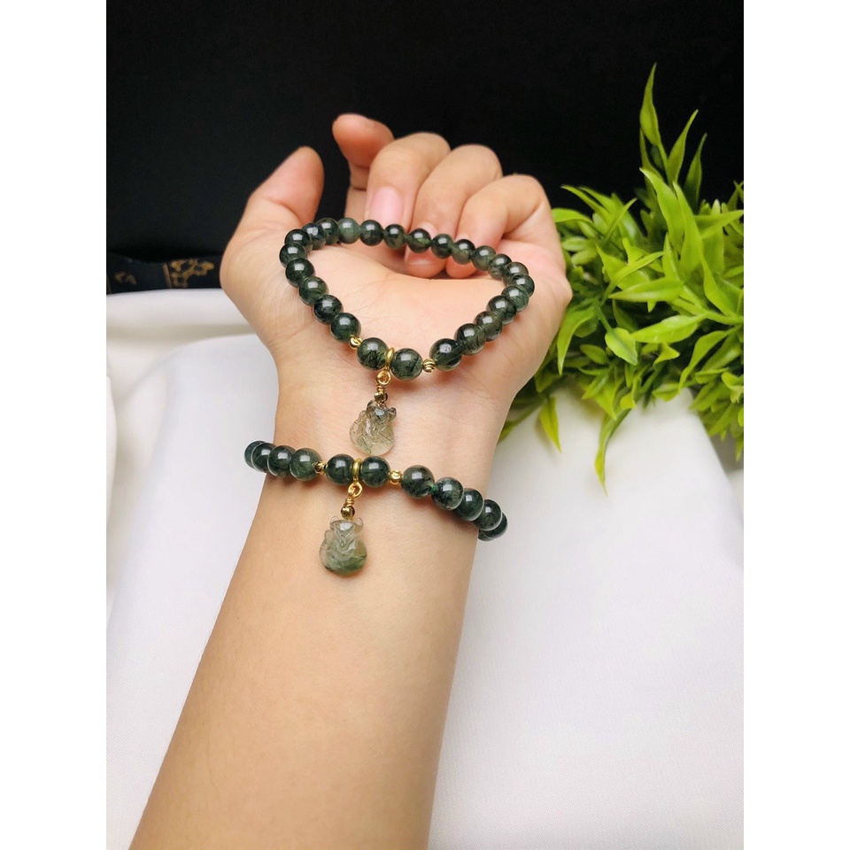Vòng tay đá T.A tóc xanh mix charm hồ ly