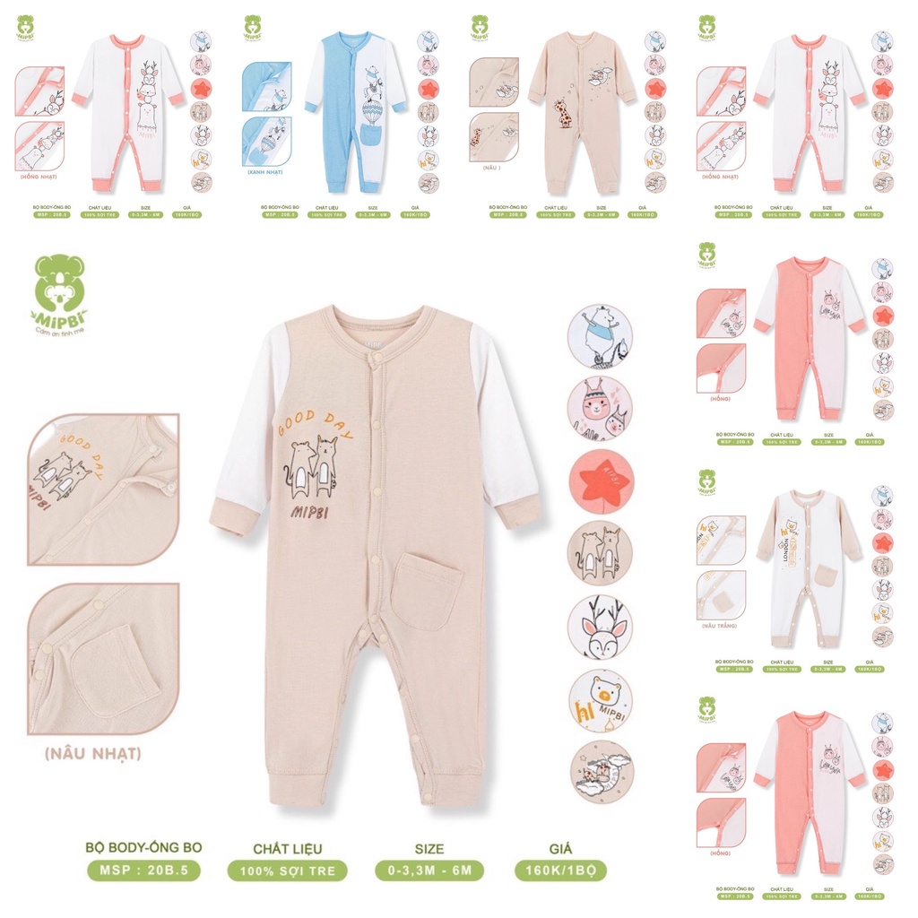 [MIPBI 2022] Bodysuit cài giữa chất vải bamboo họa tiết dễ thương hàng chính hãng cho trẻ sơ sinh