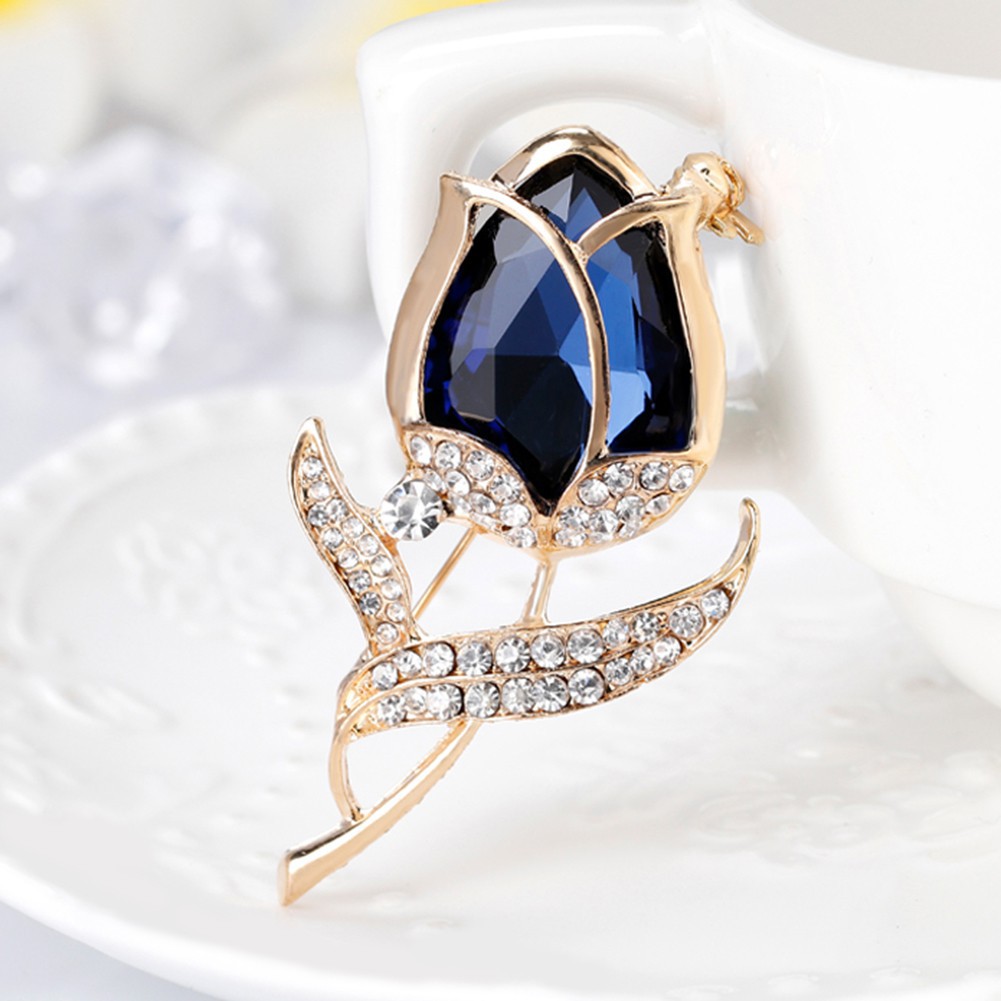 Trâm cài hình búp hoa hồng đính đá thời trang