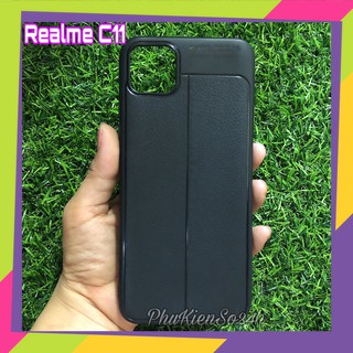 Ốp lưng realme C11 autofocus giả da chống sốc màu đen