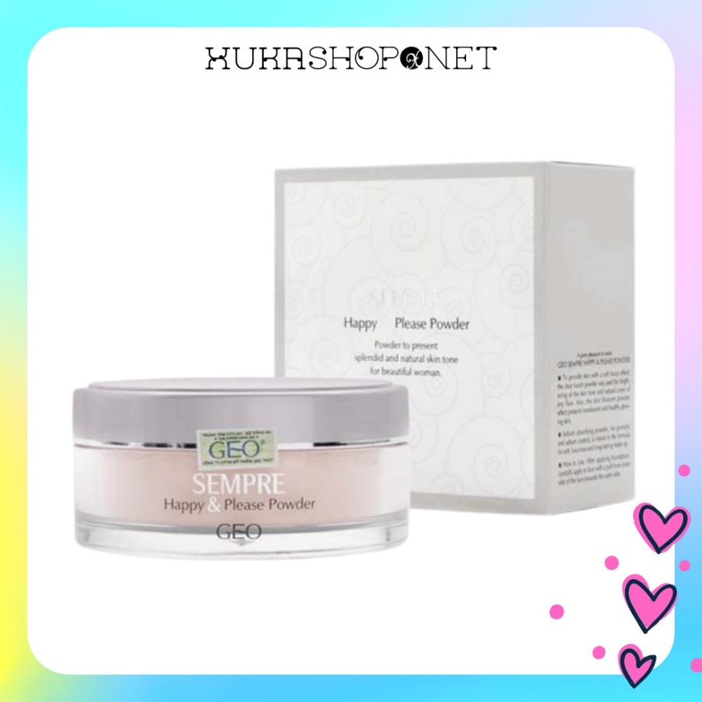 Phấn phủ kiểm dầu dạng bột Geo Sempre Happy &amp; Please Powder Hàn Quốc trang điểm tự nhiên, lâu trôi (25g)