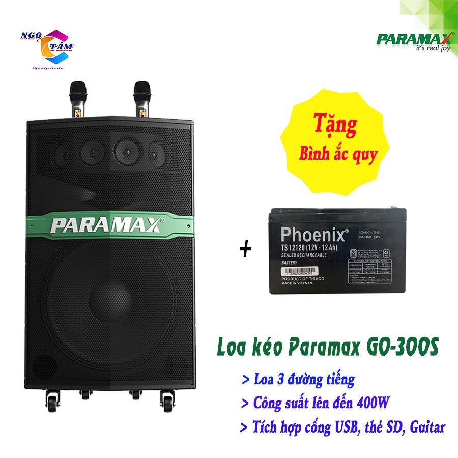 [Chính Hãng TẶNG 2 MICRO] Loa Kéo PARAMAX GO-300S Hàng Chính Hãng