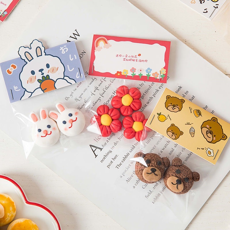 set 10 bộ túi kiếng và kẹp giấy hình gấu, hoa 3 size