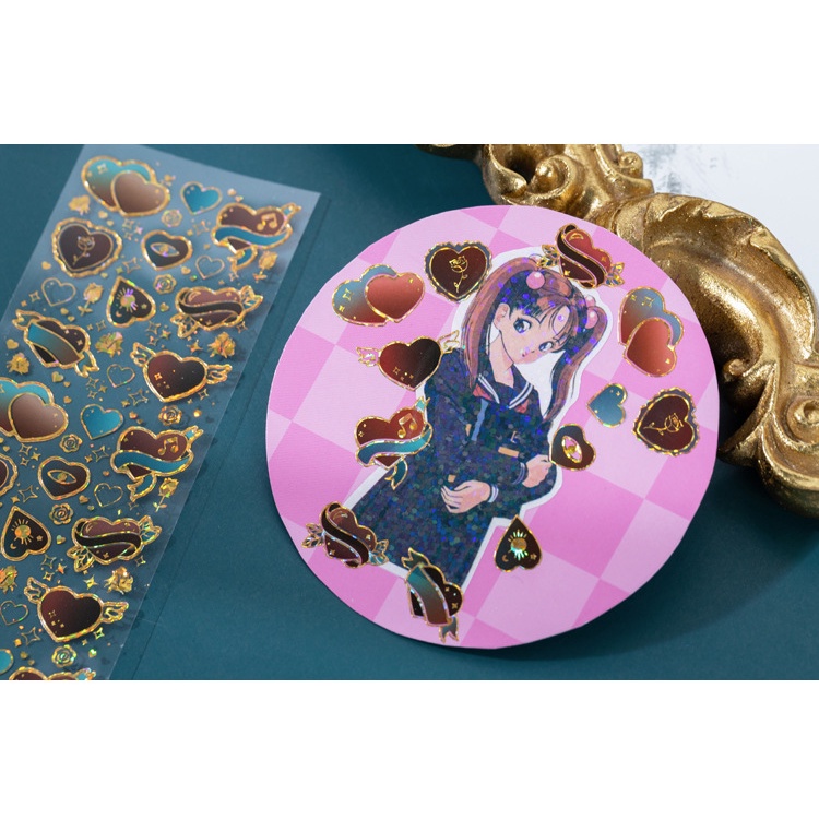 Set 2 tờ sticker viền nhũ vàng, bạc nhiều mẫu decor toploader, trang trí