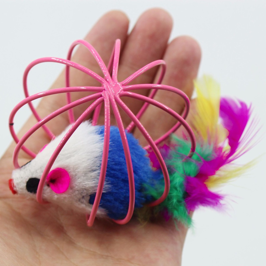 Đồ chơi cho chó mèo - đồ chơi bóng lồng chuột lông vũ cho thú cưng