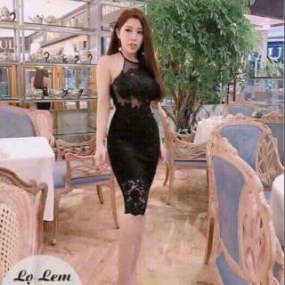 Đầm body cổ yếm ren lưới xịn