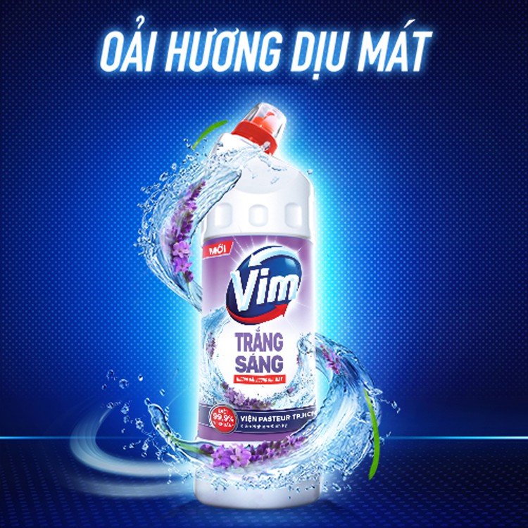 tẩy bồn cầu vim trắng sáng đánh bay vết bẩn và mảng bám diệt 99,9% vi khuẩn chai 900ml