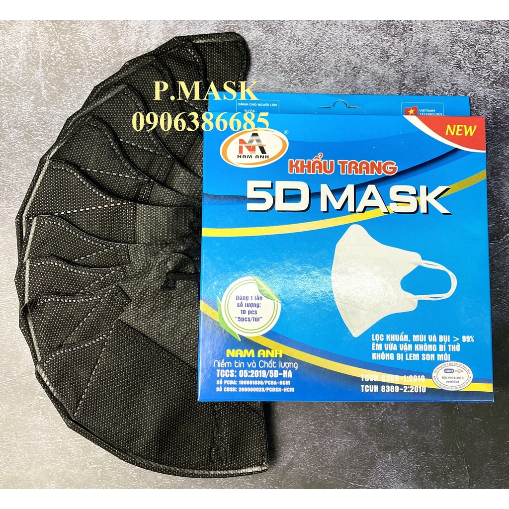 Khẩu trang 5D NAM ANH FAMAPRO Kháng Khuẩn 10 cái/ hộp Trắng, Hồng, Xanh Y Tế, Xanh Rêu, Xanh Navy, Xám, Vàng Nhạt, Đen