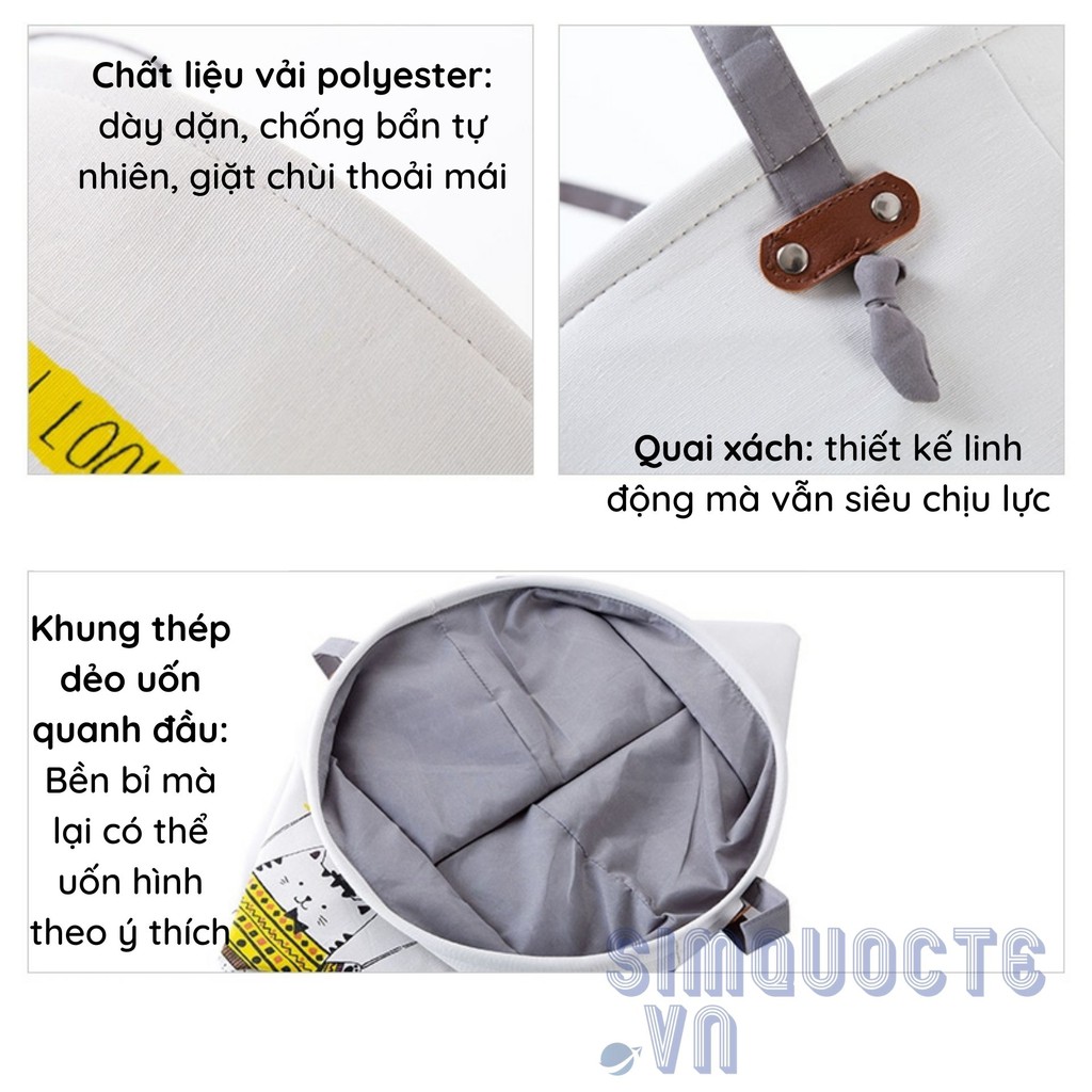 [2 Lớp Vải &amp; Lót Bông] Giỏ đựng quần áo bẩn, sọt vải đựng đồ chơi gấp gọn phong cách Nhật Bản