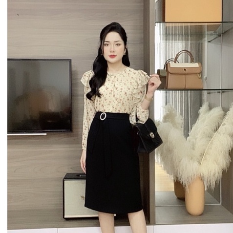 Áo sơ mi nữ cổ tròn bèo vai họa tiết hoa ZYM'S HOUSE K851