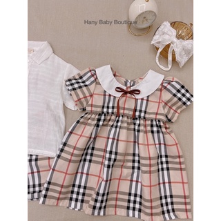 [HANY BABY] Váy Kẻ Be Bé Gái Cổ Sen