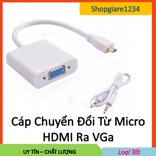 Cáp Chuyển Đổi Micro HDMI ra VGA Có Audio - Full Box - Bảo Hành 1 Tháng