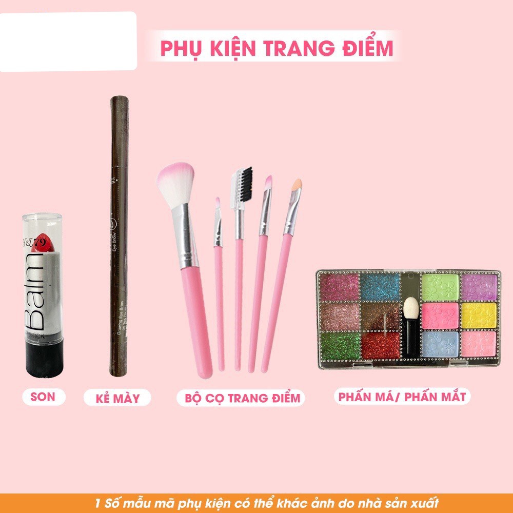 Vali trang điểm cho bé gái, đồ chơi makeup trẻ em cao cấp có hơ móng tay
