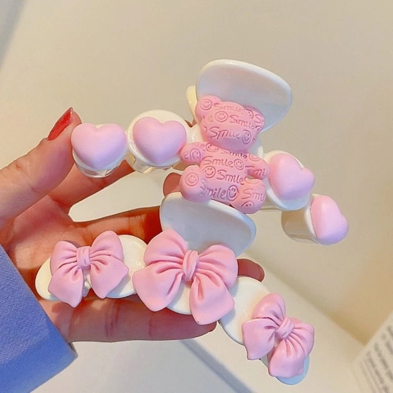 Kẹp Tóc Càng Cua / Nơ Hình Cá Mập Màu Hồng Dễ Thương Cho Nữ