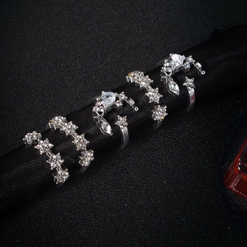 Set 5 Nhẫn Đốt Ngón Tay Mạ Bạc Hình Trăng Sao Đính Đá Pha Lê Phong Cách Bohemian