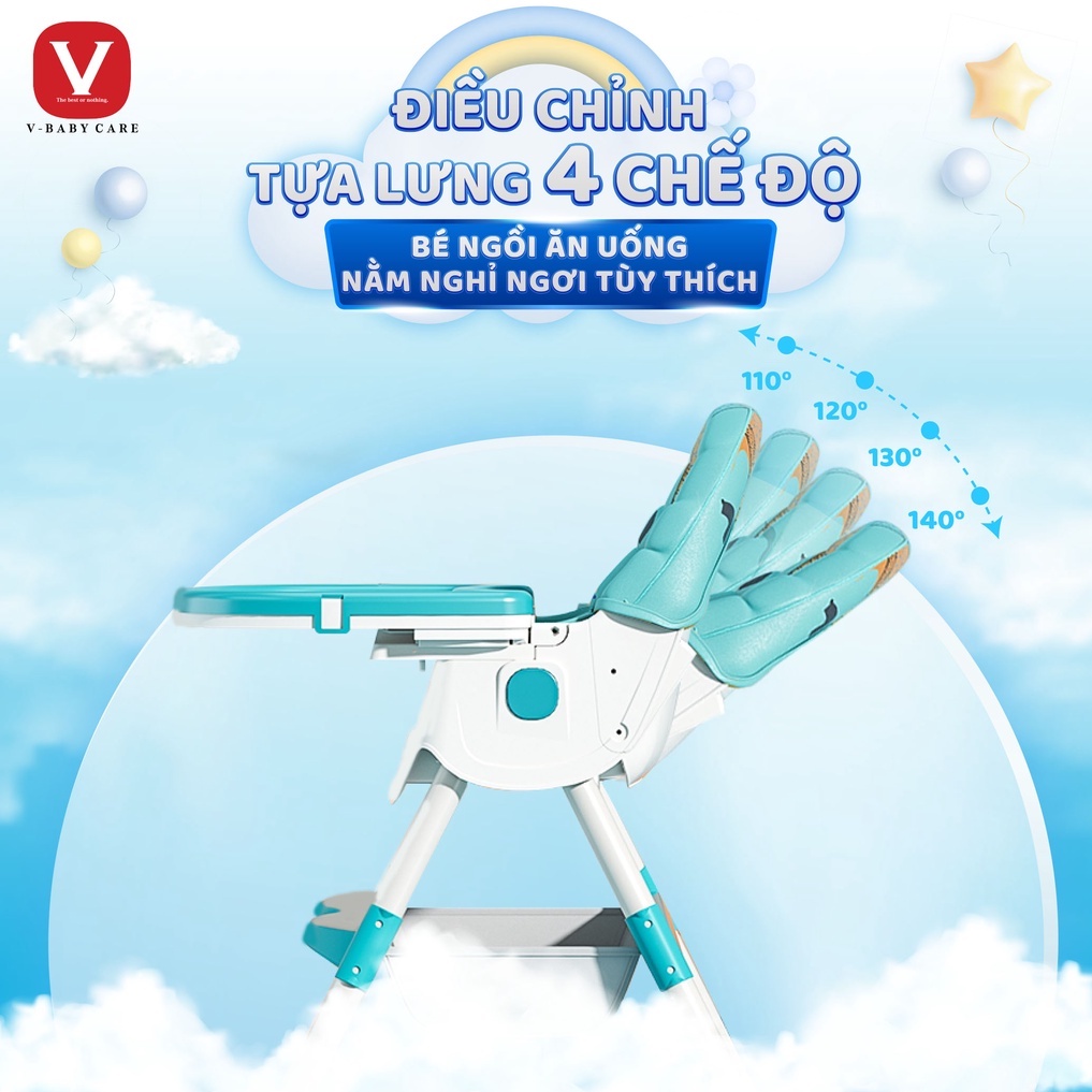 Ghế Ăn Dặm Cao Cấp V-Baby 909 Có Bánh Xe Gập Gọn Nằm Được Và V-Baby G01