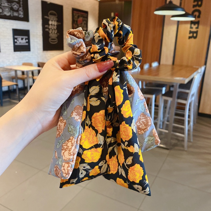 Dây Cột Tóc Thắt Nơ In Họa Tiết Hoa Phong Cách Hàn Quốc Cổ Điển Thời Trang Cho Nữ