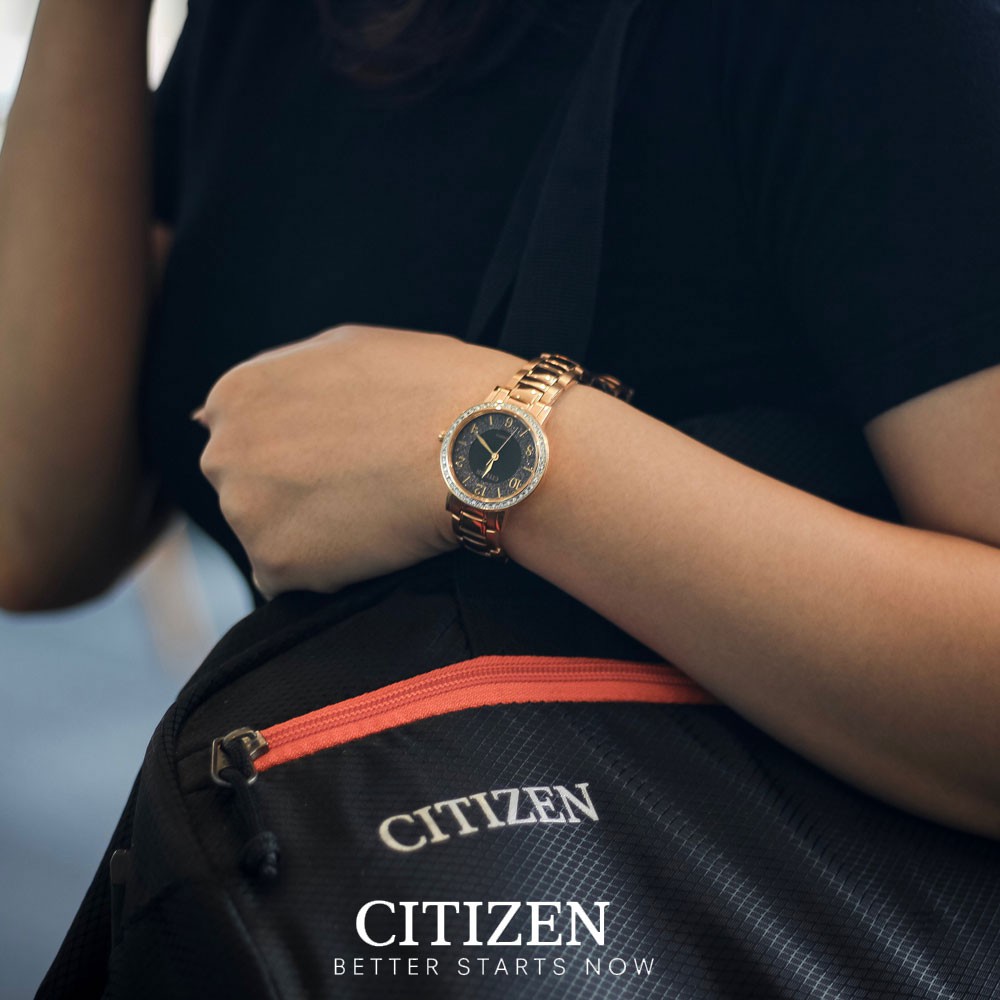 Đồng Hồ Nữ Citizen Đính Đá Swarovski Dây Thép Không Gỉ EL3048-53E - Mặt Đen