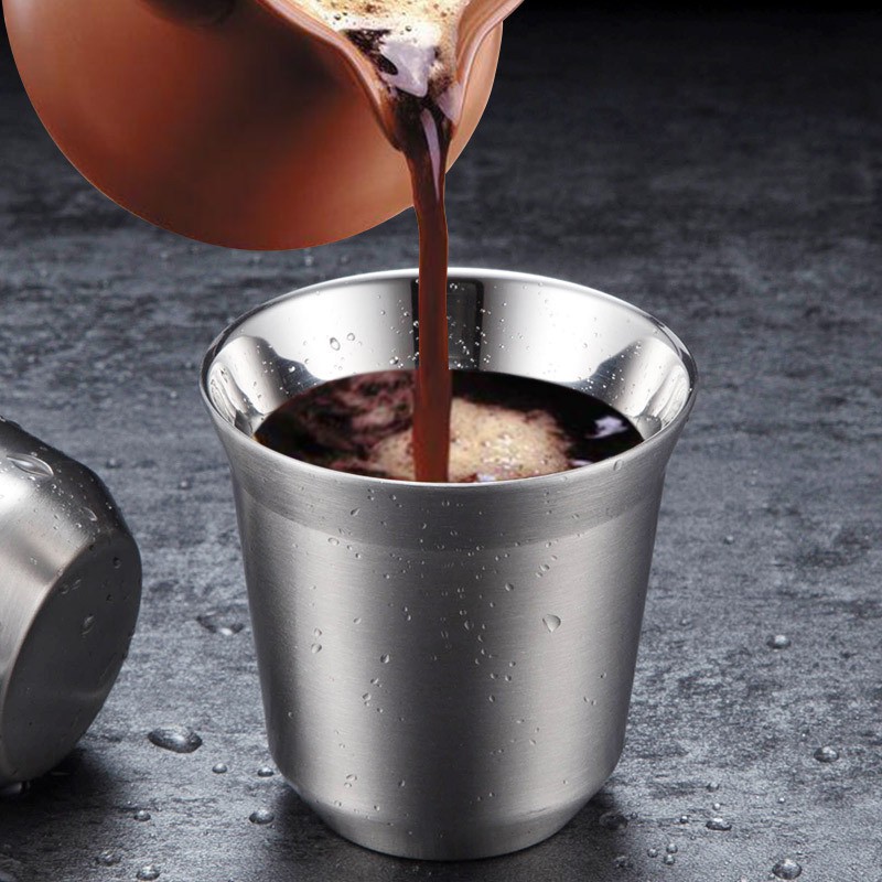 Stainless Steel 304 Espresso Cups Set Insulated Cappuccino Coffee Milk Mugs Double Wall Cups Tea Cups