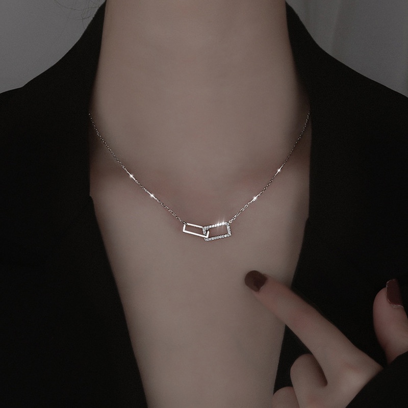 Dây chuyền kim loại mặt hình chữ nhật lồng vào nhau phong cách cổ điển đơn giản thời trang dành cho nữ