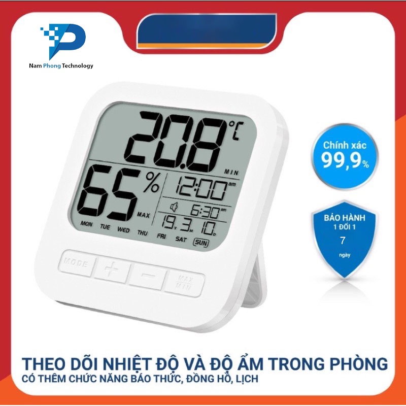 NHIỆT ẨM KẾ ĐIỆN TỬ ĐO NHIỆT ĐỘ VÀ ĐỘ ẨM PHÒNG NGỦ 6 TRONG 1 - THIẾT BỊ Y TẾ CHÍNH HÃNG