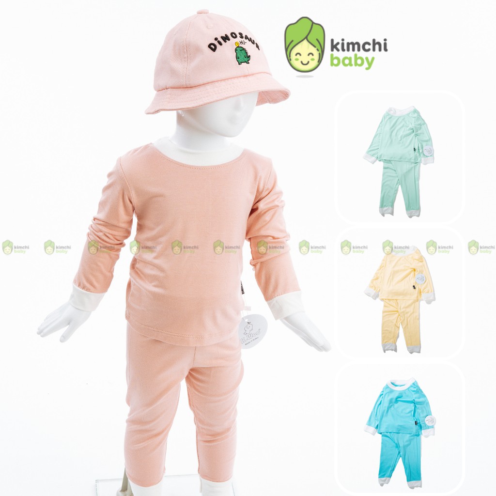 Bộ Dài Tay Cho Bé Gái, Bé Trai KIMCHIBABY Vải Thun Lạnh Cổ Cao 1CM Phối Viền, Bộ Quần Áo Trẻ Em Thu Đông KWTD2106