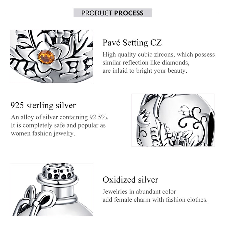 Hạt Cườm Bamoer SCC1602 Bạc 925 Họa Tiết Lọ Ước Nguyện Làm Trang Sức DIY Cho Nữ