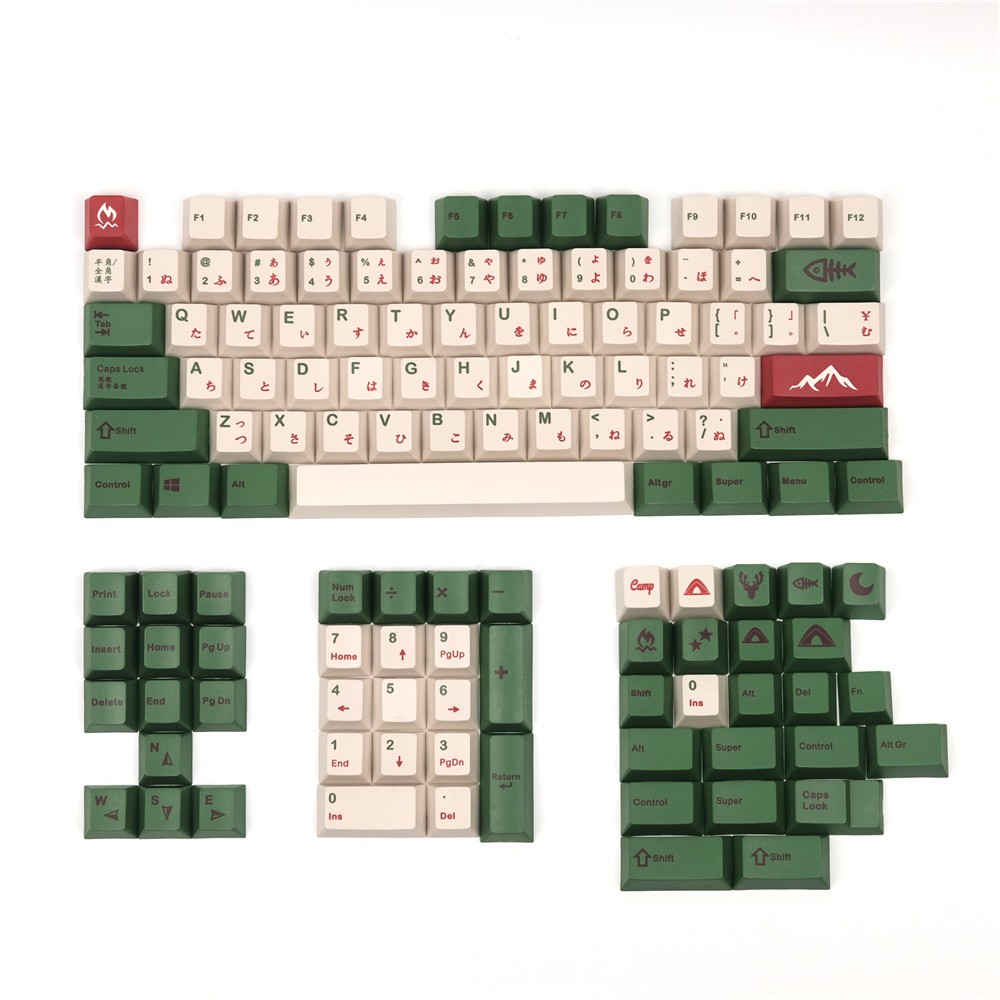 Set keycap Camping và Samurai Cherry profile 127 phím, chất liệu thick PBT, in dye sub 5 mặt lắp vừa hết layout phím cơ