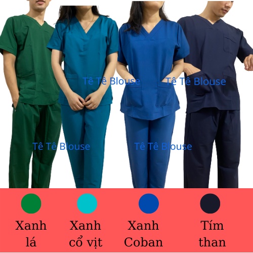 Bộ Scrubs Bác Sĩ, Blouse cổ tim nhiều màu, đồng phục điều dưỡng, spa, thẩm mỹ viện, dược sĩ hàng cao cấp {Ảnh Tự Chụp}