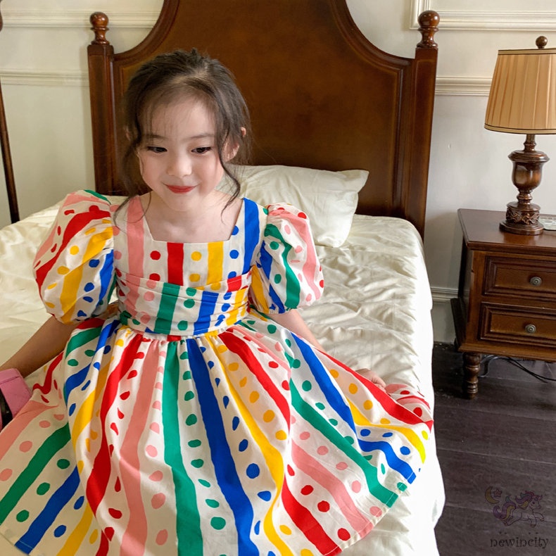 Đầm Công Chúa Tay Ngắn In Họa Tiết Chấm Bi Nhiều Màu Kiểu Hàn Quốc Xinh Xắn Cho Bé