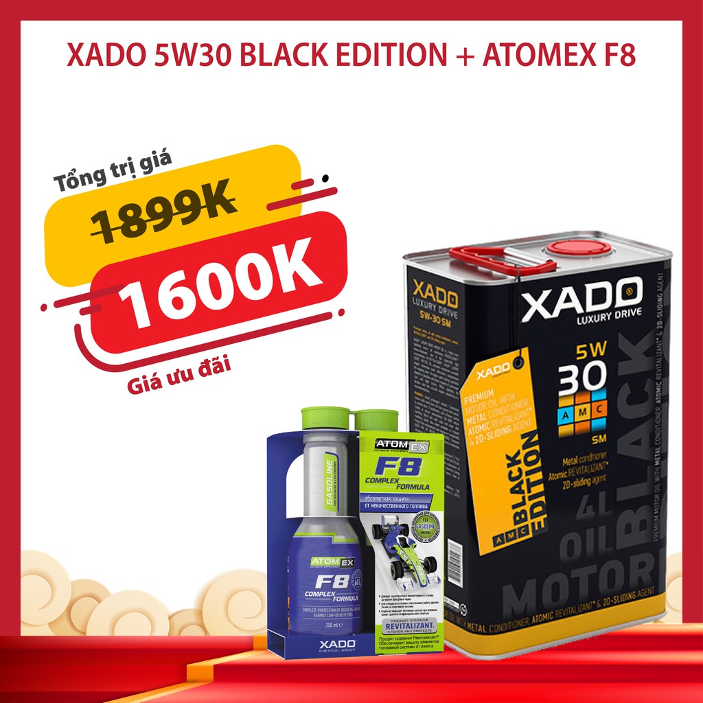 Dầu nhớt Xado Luxury Drive Black Edition 5w30 Full Synthetic 4L + Xado Atomex F8 Formula