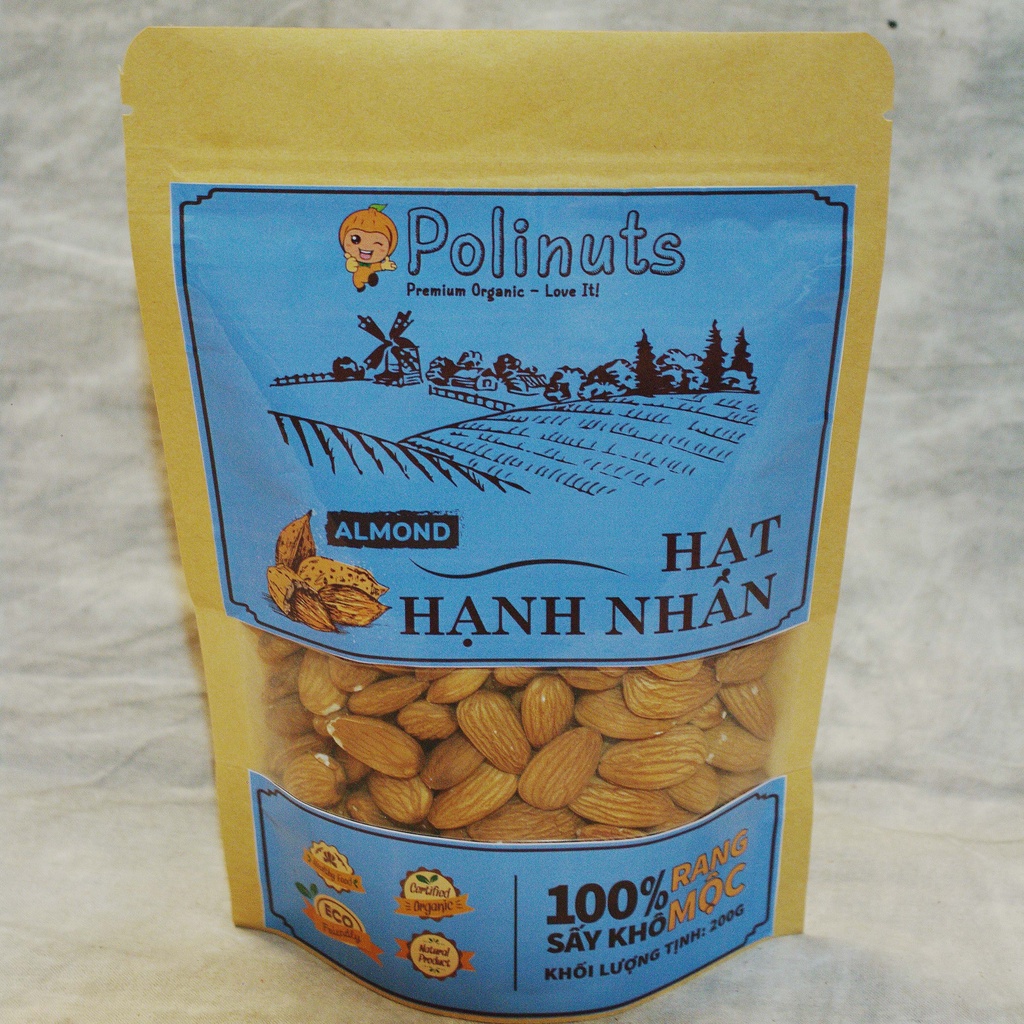 Hạt Hạnh Nhân Rang Sấy Chín Organic Nhập Khẩu Mỹ 200g 500g POLINUTS