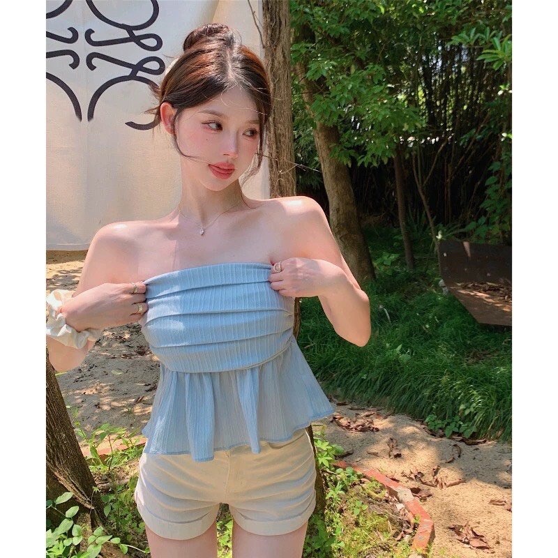 Áo ống xếp ly babydoll siêu nữ tính vải cao cấp mềm rũ - 25 Store