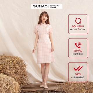 Đầm nữ thiết kế cổ tàu tay ngắn GUMAC màu hồng DA10129